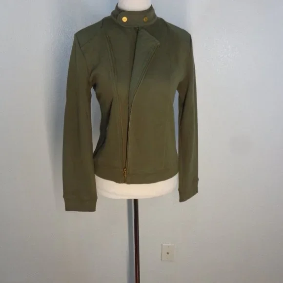 Lauren Ralph Lauren LRL Olive Green Side Full Zip Sweater Women's Medium - Picture 3 of 5